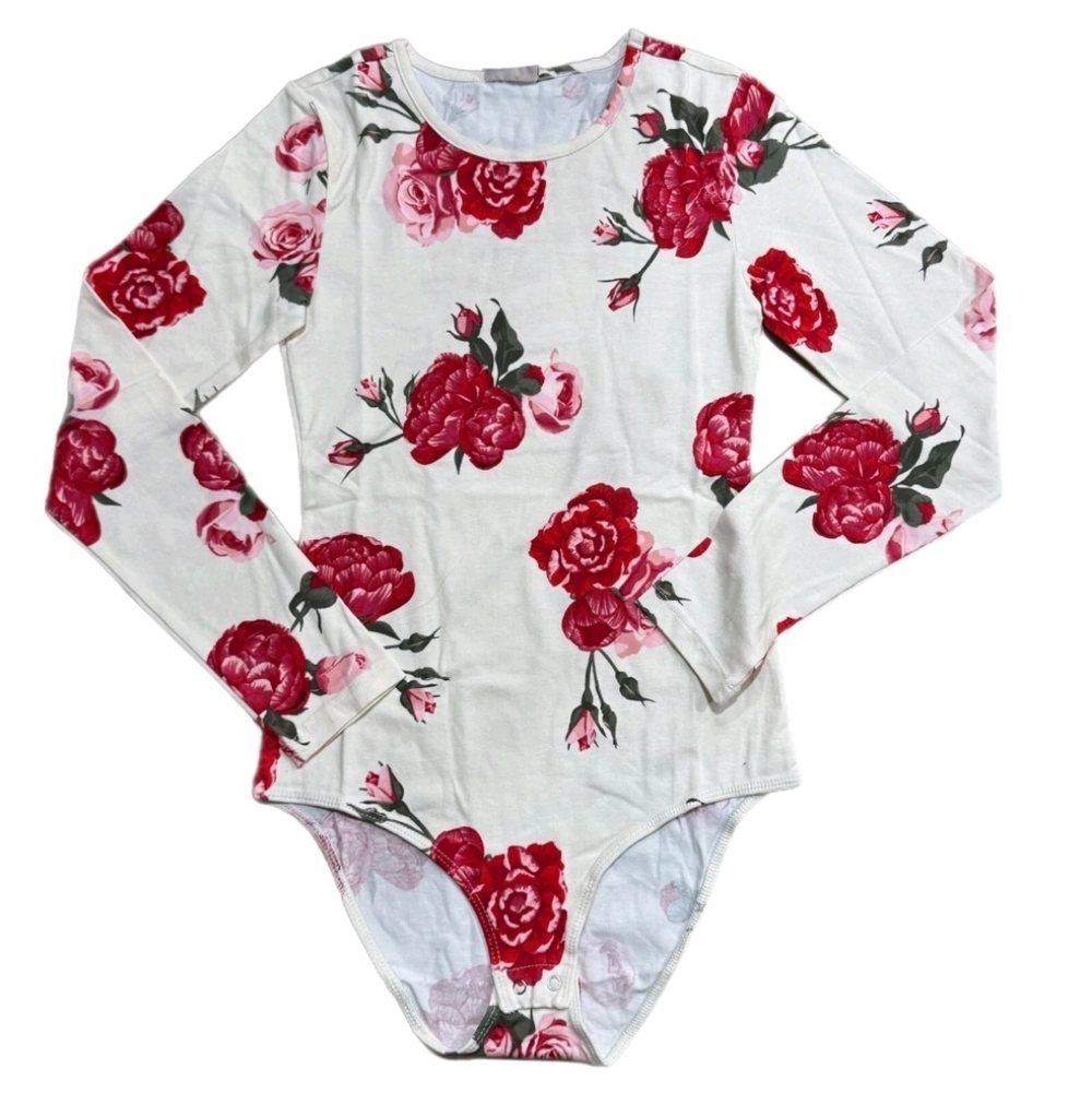 LULAROE NOVA BODYSUIT ~ RED & PINK ROSES ~ Sizes Large Long-Sleeved; FLORAL